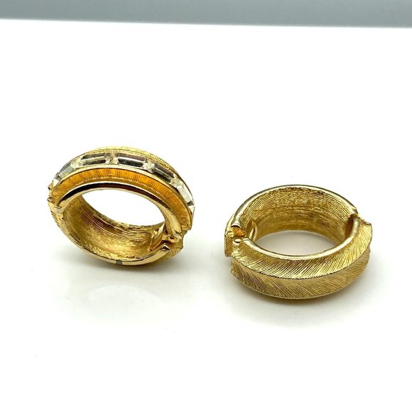 Glamorous Vintage Huggie Hoop Earrings, Unique Channel Set Baguette Crystals - Picture 5 of 6